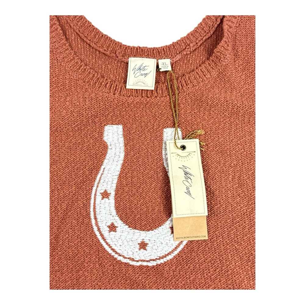 White Crow Horseshoe Knit Sweater Tank Top XL Western Boho NWT Rust Crop - Picture 3 of 8